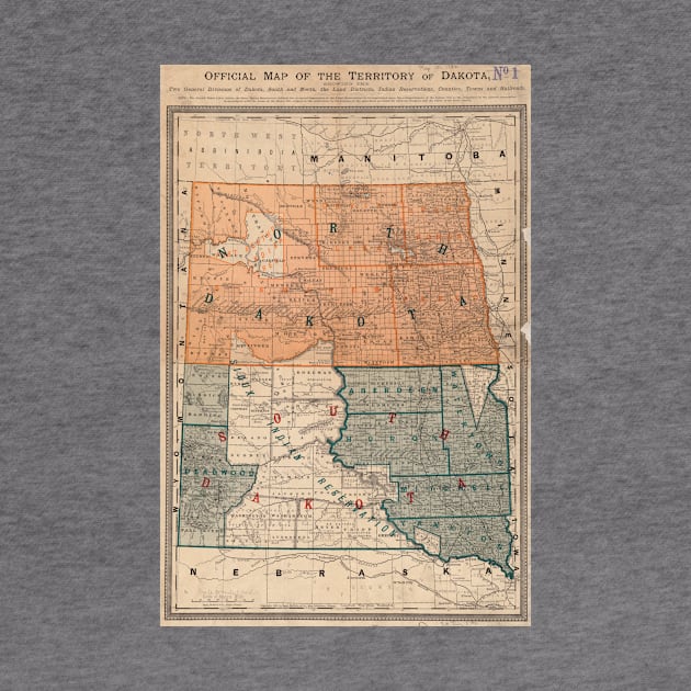 Vintage Map of North and South Dakota (1886) by Bravuramedia